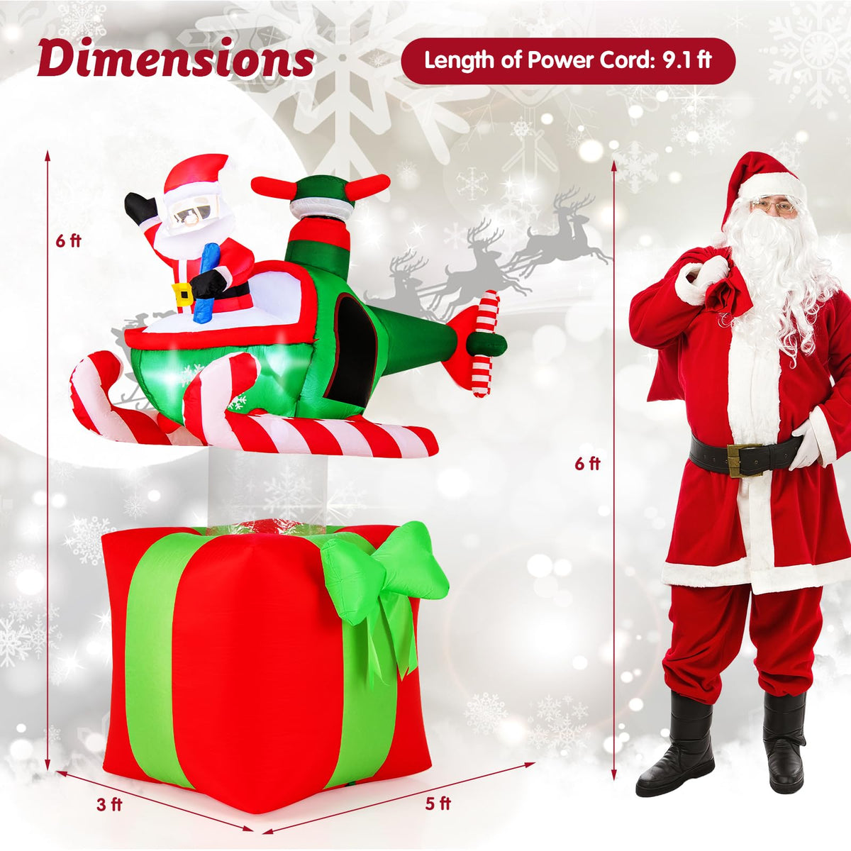 Lucktree 6 FT Christmas Inflatable Santa Claus Flying Helicopter on Gift Box