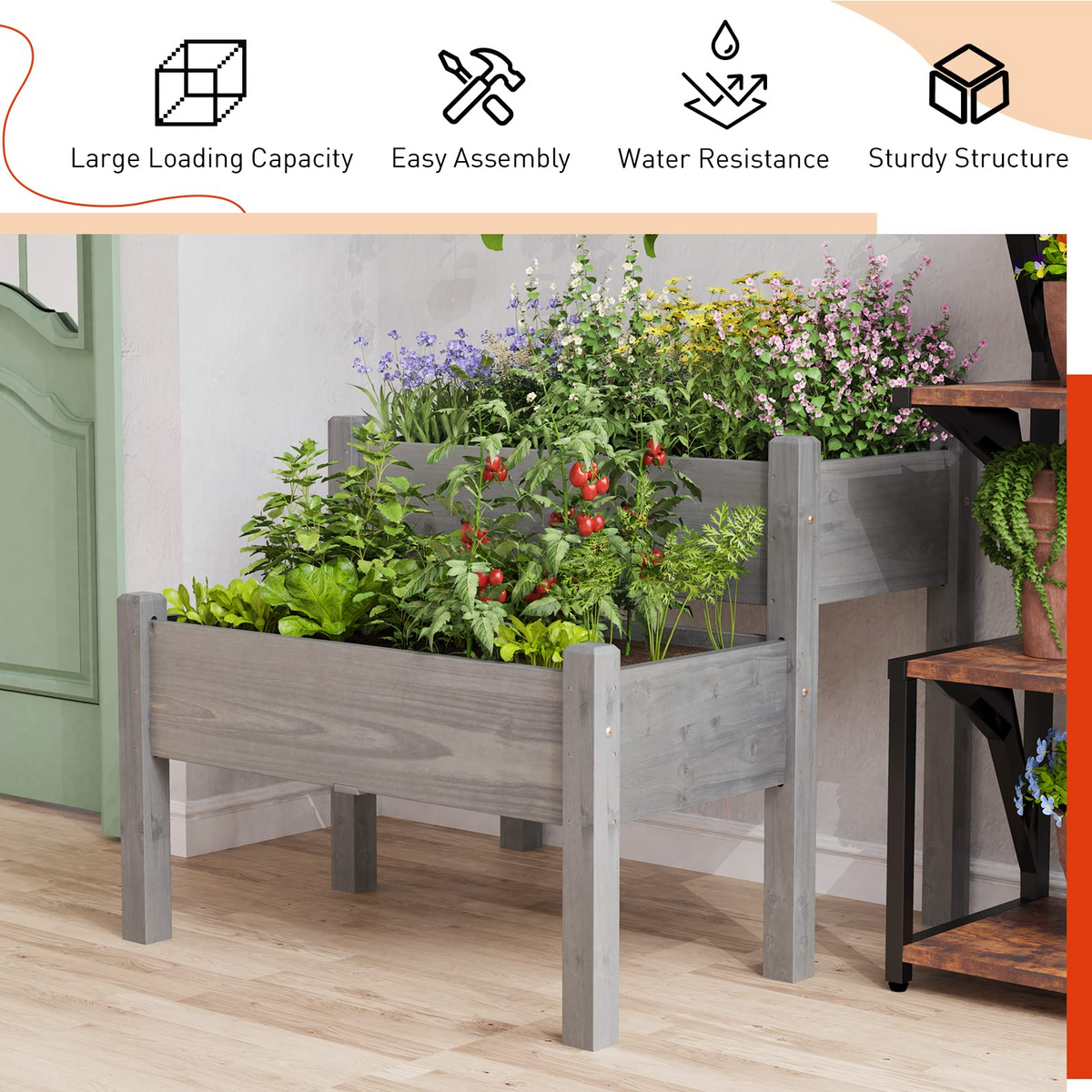 Set of 2 Raised Garden Bed, 34" x 33.5" x 28.5" (L x W x H)