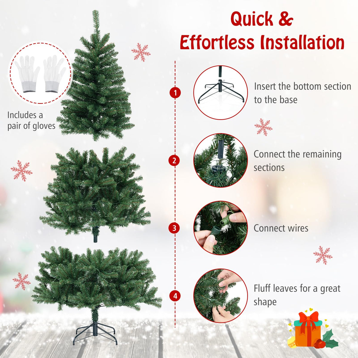 Lucktree 7ft Pre-Lit Christmas Tree, Artificial Hinged Xmas Tree with 250 Warm White LED Lights