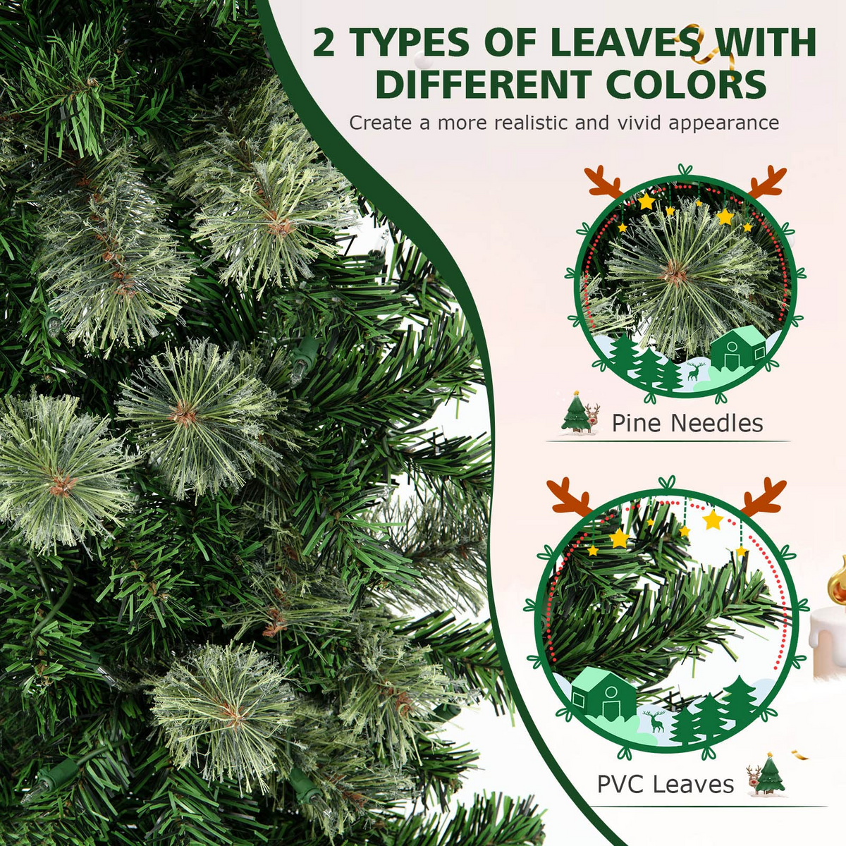 Lucktree 7ft Pre-Lit Half-Shape Christmas Tree, Artificial Xmas Tree W/ 403 Branch Tips - LucktreeUS