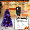 Lucktree 6/7/8 FT Pre-Lit Black Halloween Tree, Artificial Hinged Christmas Tree with 280/380/500 Orange & Purple LED Lights