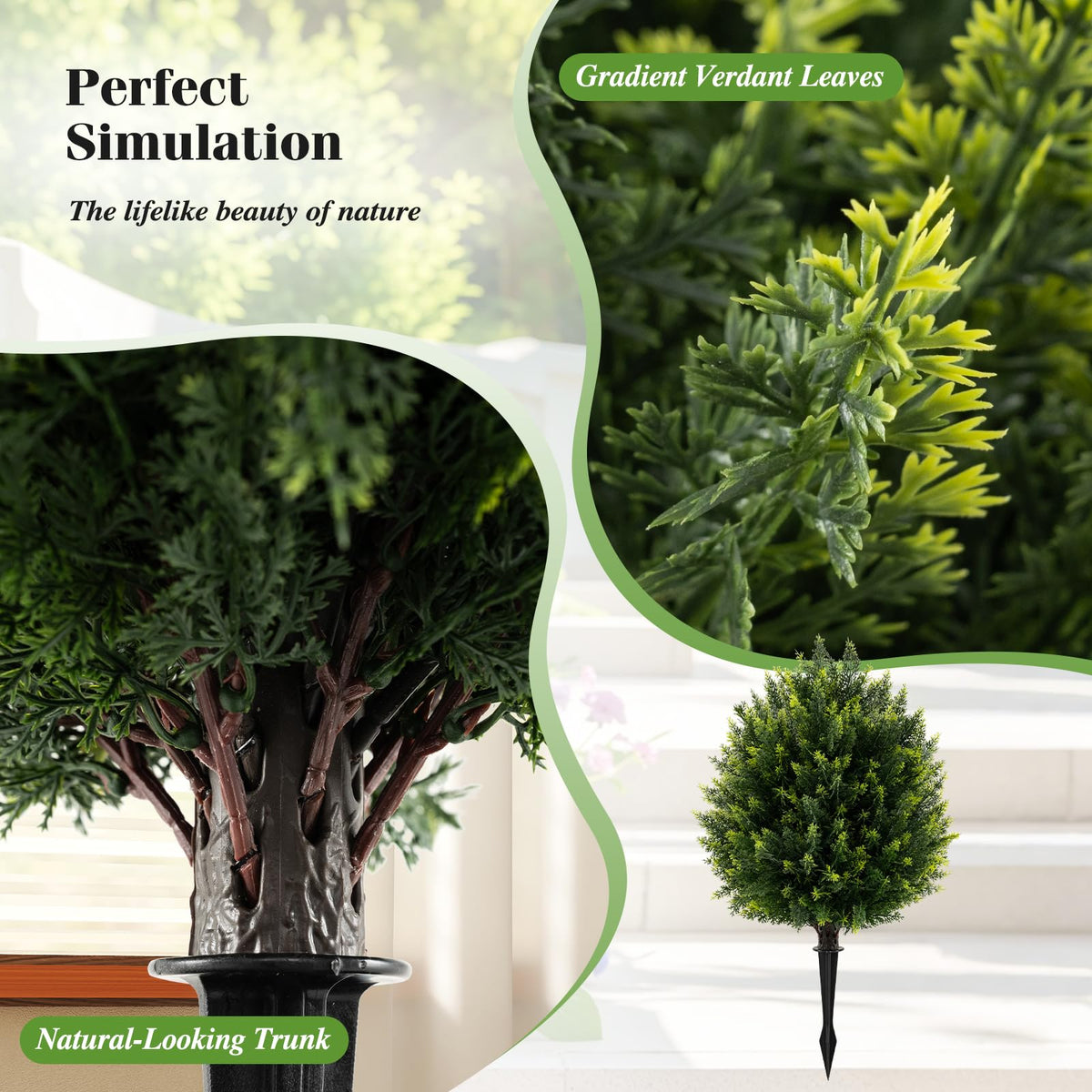 Lucktree 2 Pack Faux Cedar Bushes with Ground Spike Sun-Protective Fake Shrub Plants