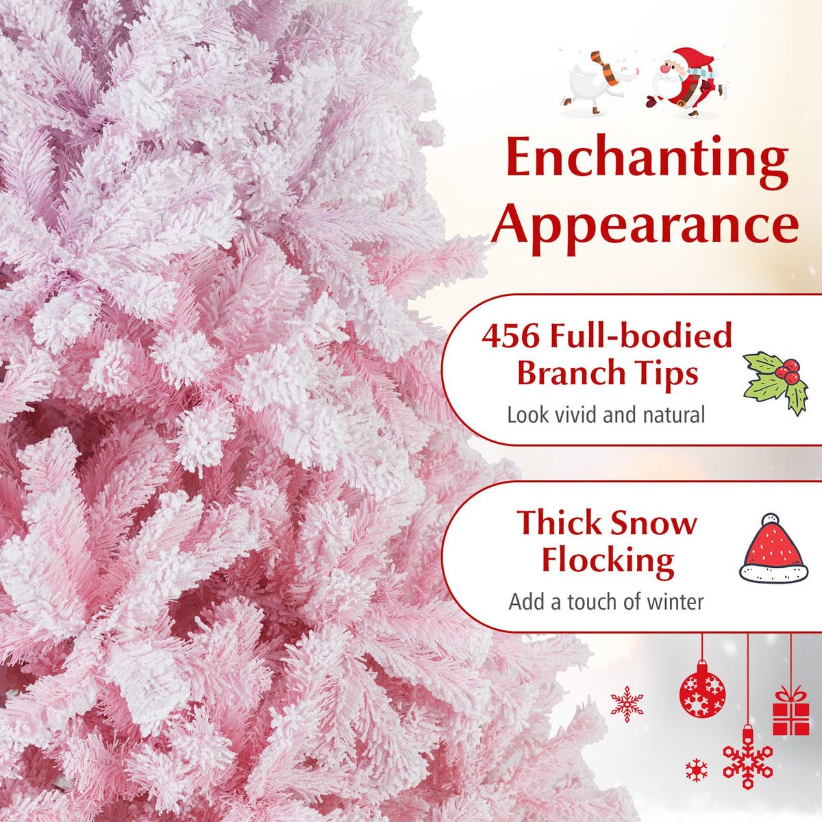 Lucktree Pink Gradient & White Snow Flocked Christmas Tree | Home Office Decoration