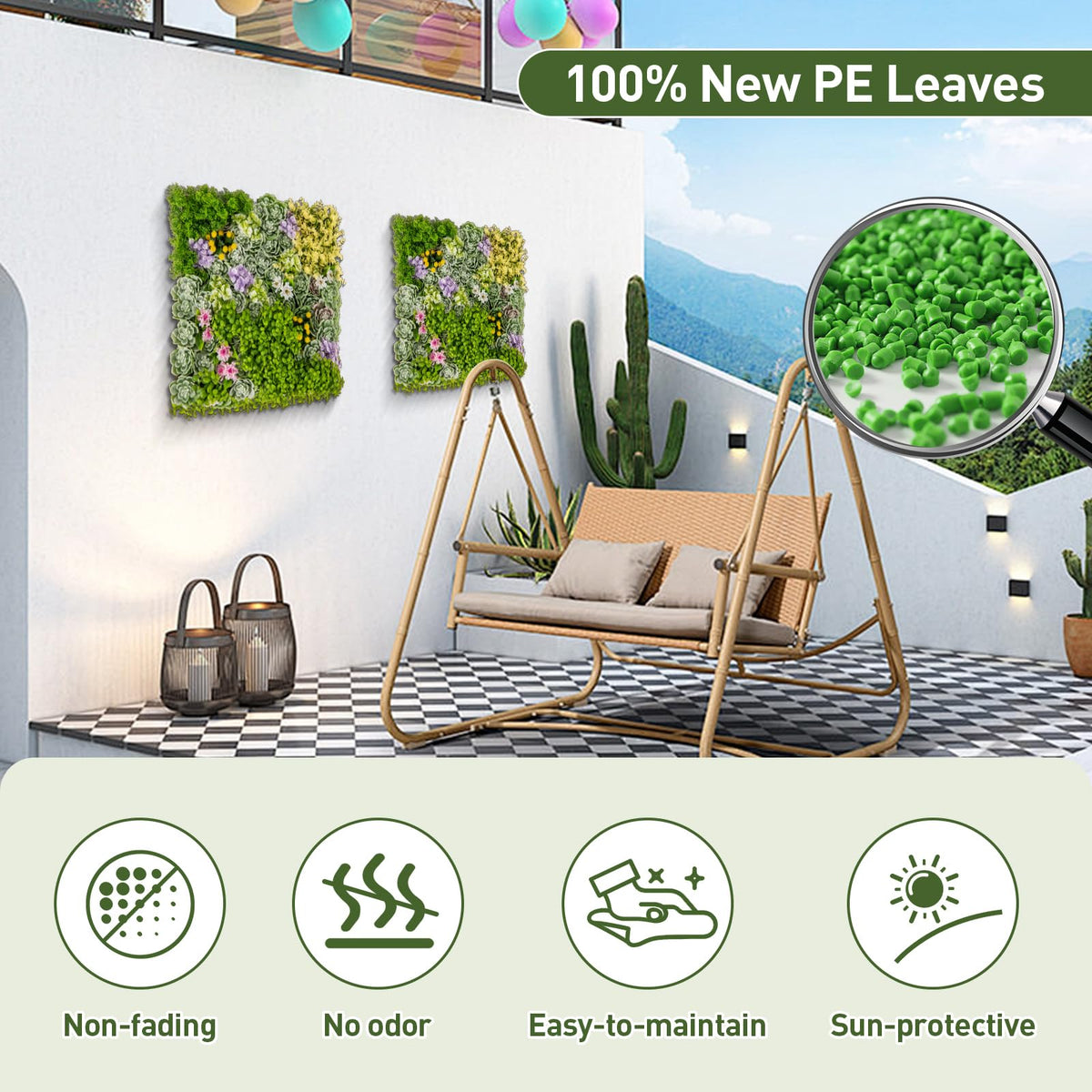 Lucktree 2 Pack Hanging Artificial Plants Panels, 20" x 20" Square Framed 3D Greenery Wall Art Decor