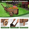 Lucktree Wooden Wagon Planter Box, Decorative Wagon Cart with Wheels, Handles