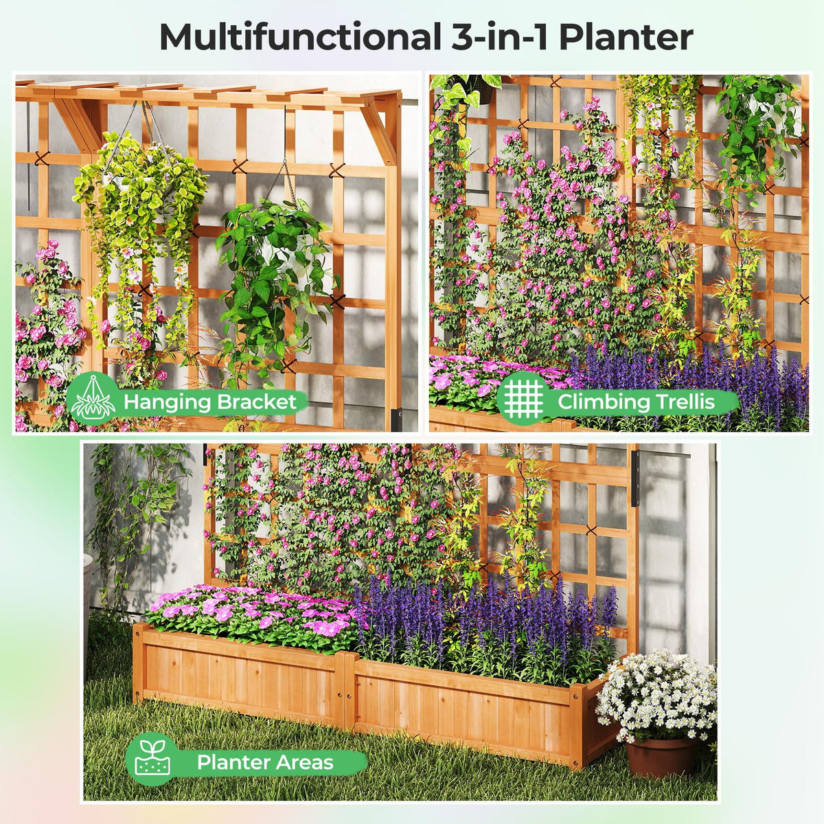 Lucktree Large Raised Garden Bed with Trellis and Roof