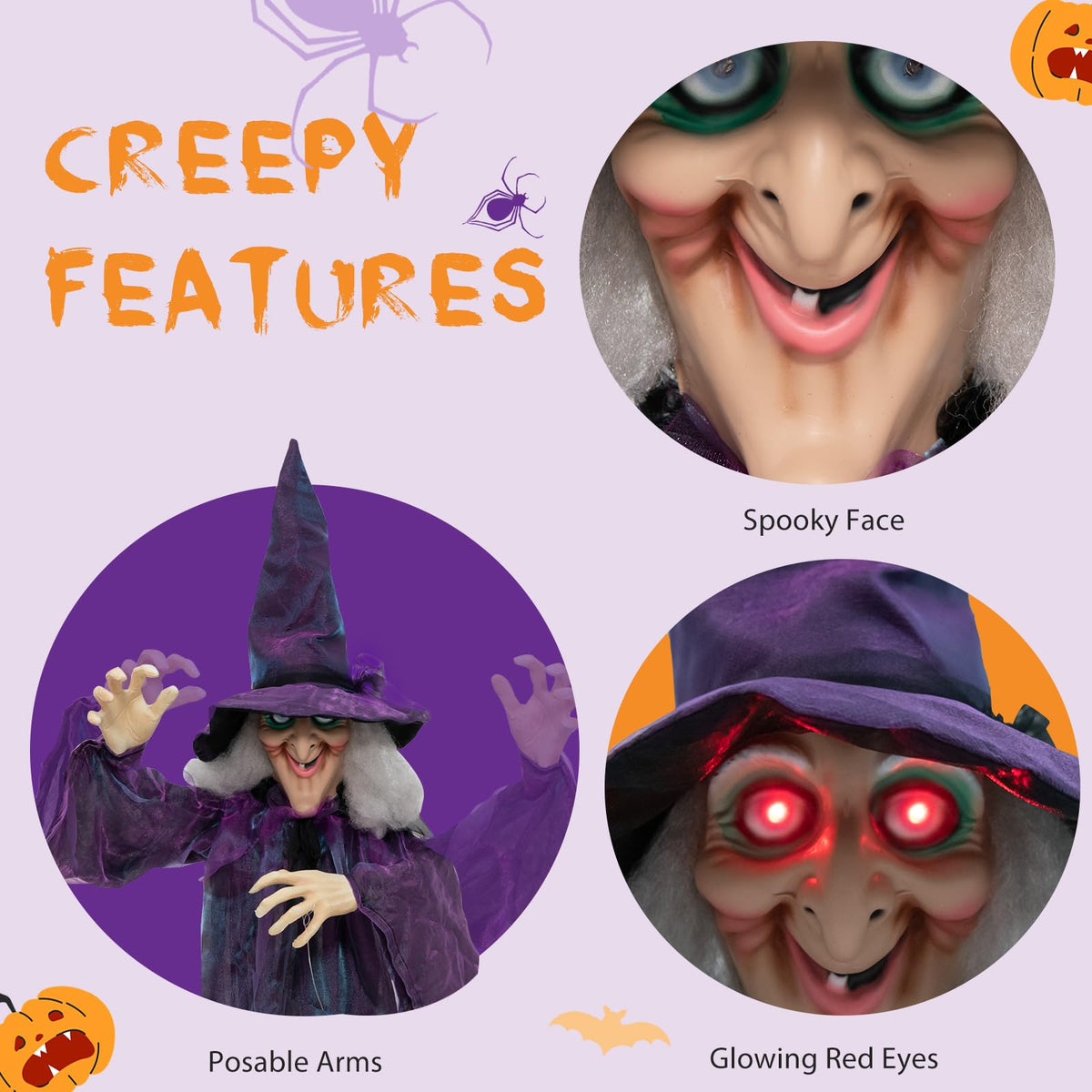 Lucktree 6FT Halloween Animatronic Witch, Hanging Halloween Decoration with Pre-Recorded Phrases