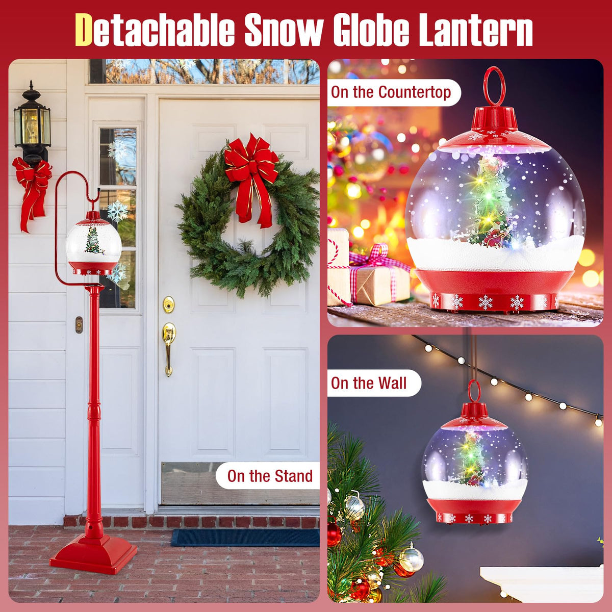 Lucktree 68 Inch Musical Christmas Street Lamp, Festive Lamp Post w/Sound-Activated Snow Globe Lantern
