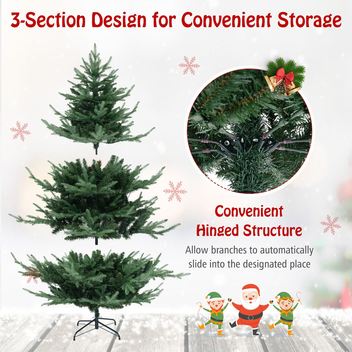 Lucktree 6ft Faux Hinged Xmas Full Tree with 240 Warm White LED Lights, 778 Branch Tips