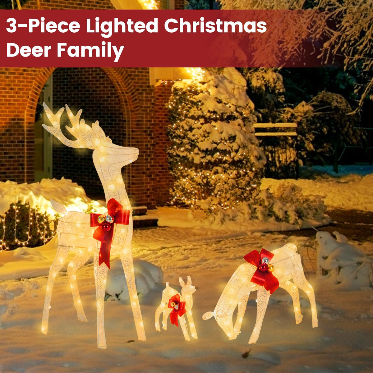 Lucktree 3 Pieces Lighted Christmas Reindeer Family Set