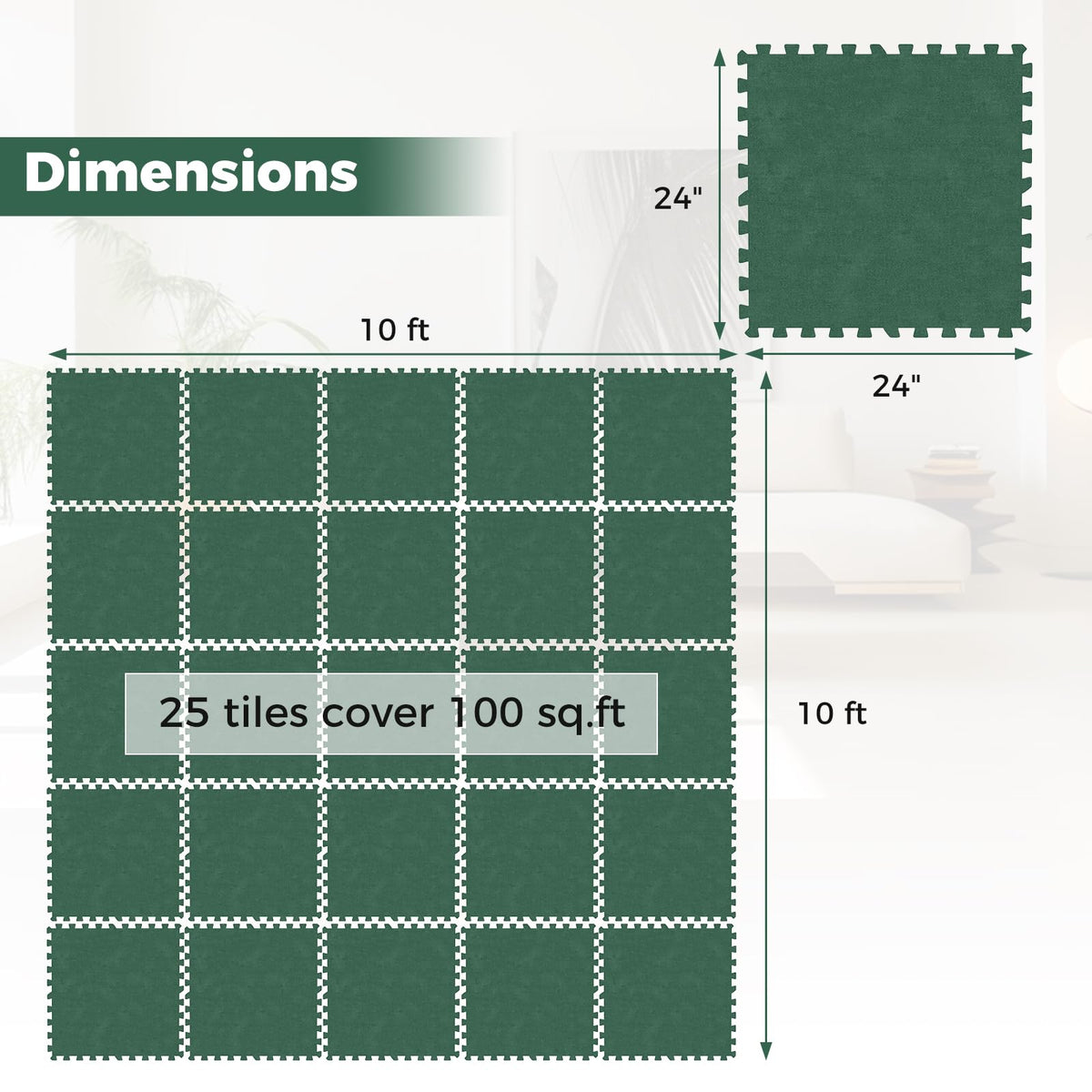 Lucktree 25 Pack-100 Sq.Ft. Foam Floor Tiles for Living Room