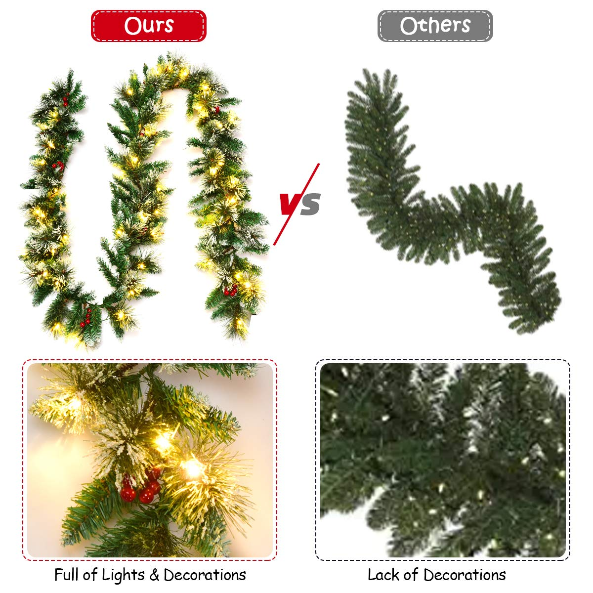Lucktree 9FT Pre-lit Christmas Garland, Artificial Christmas Pine Rattan w/Timer - LucktreeUS