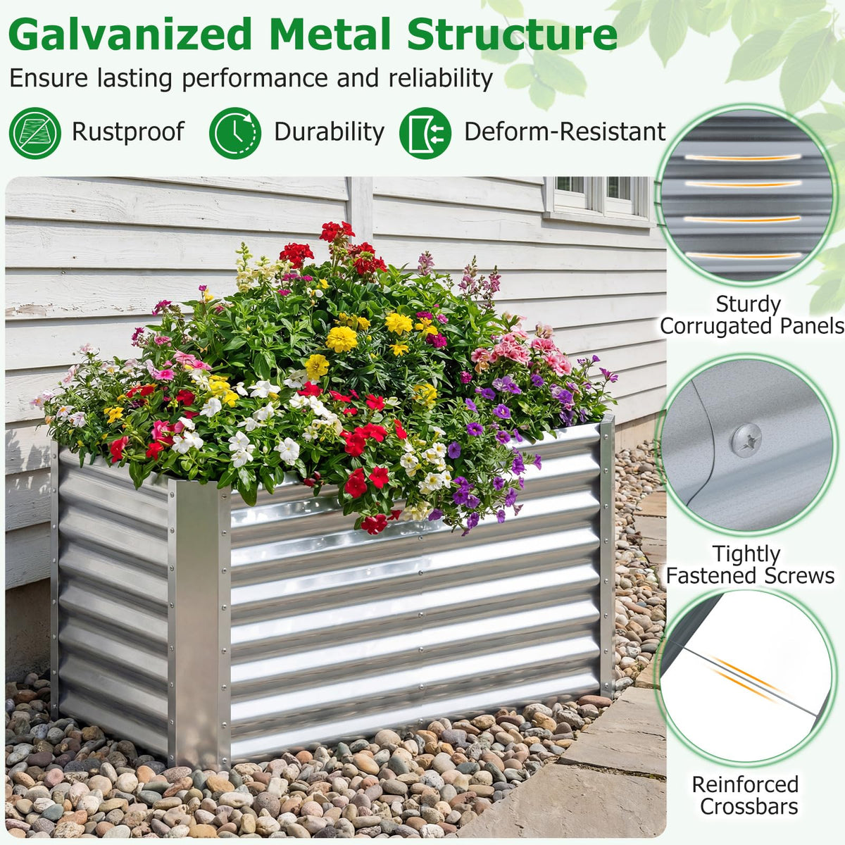 Lucktree 4 x 2 x 2 FT Galvanized Raised Garden Bed (1/2)