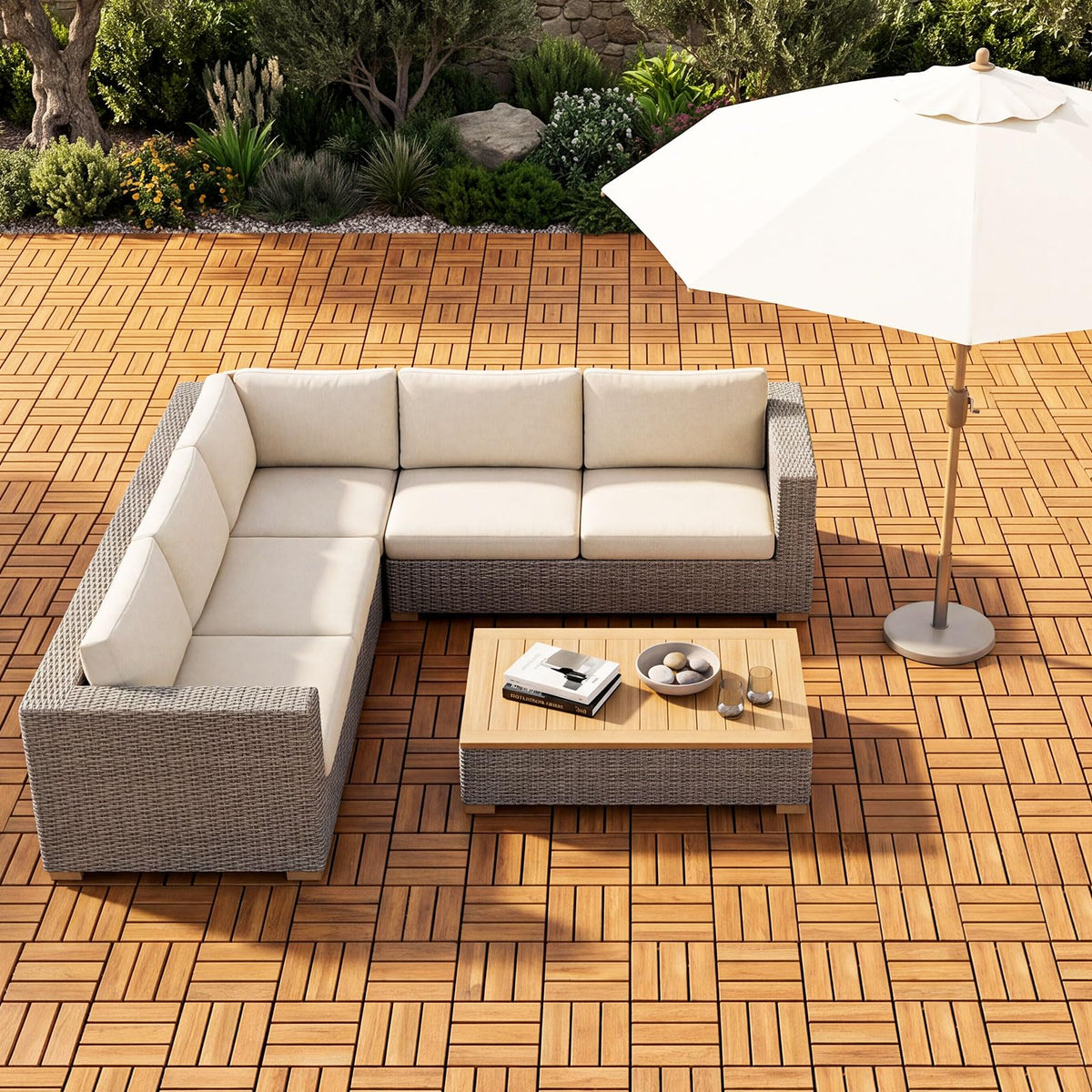 Lucktree 12" x 12" Interlocking Acacia Wood Deck Tiles