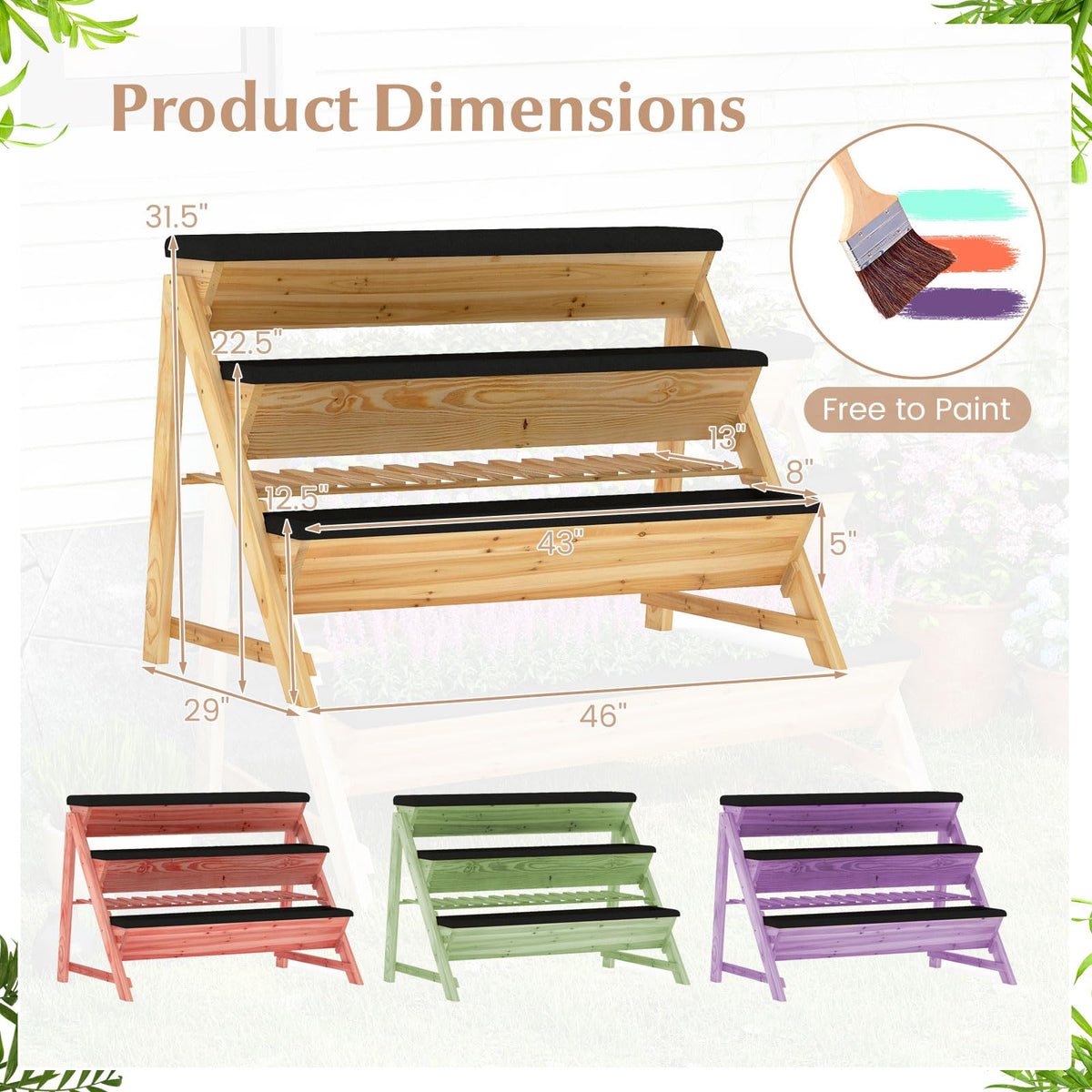 Lucktree 3-Tier Vertical Raised Garden Bed Wood Elevated Planter Box with Legs