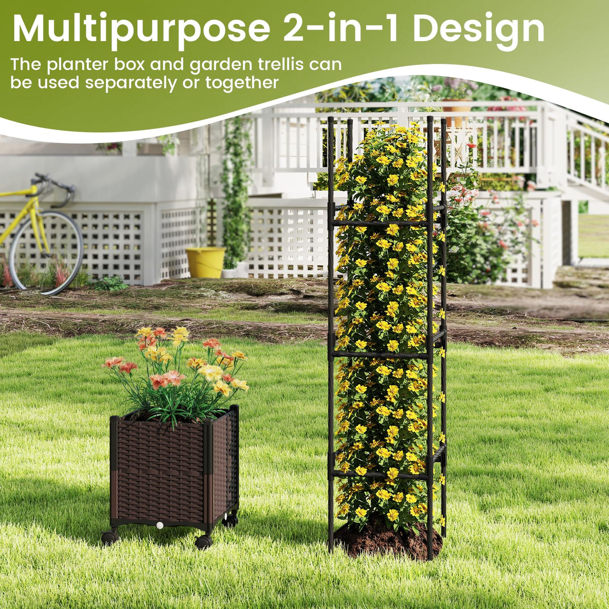 Lucktree Raised Garden Bed Planter Box with Trellis