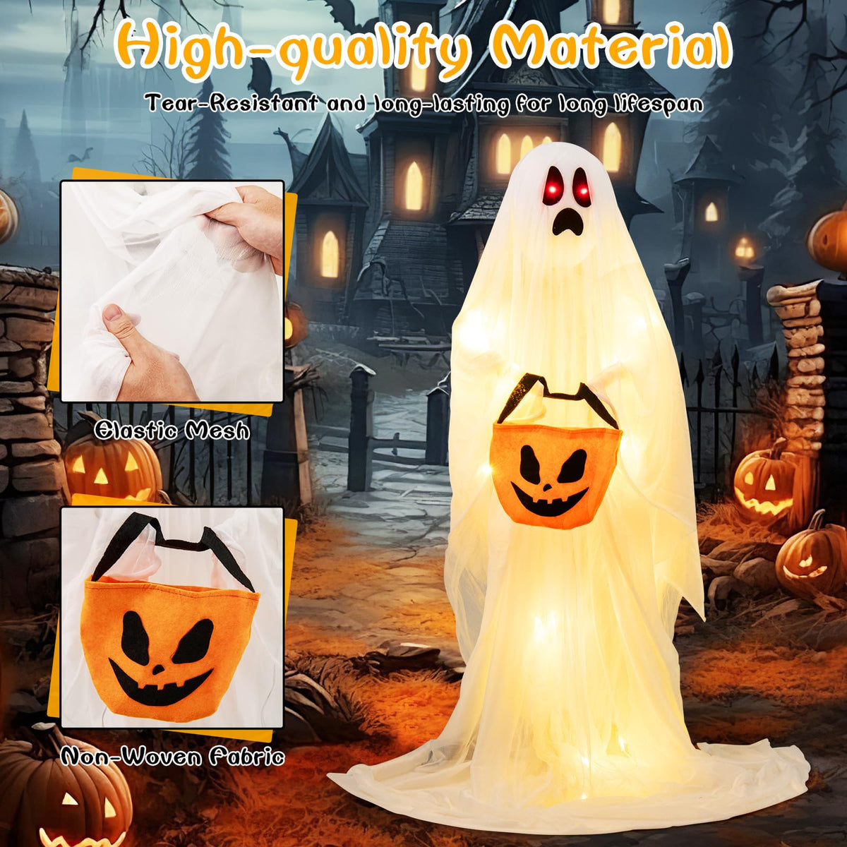 Lucktree Halloween Light Up Family Ghosts, 4 PCS LED Glowing Halloween Ghosts