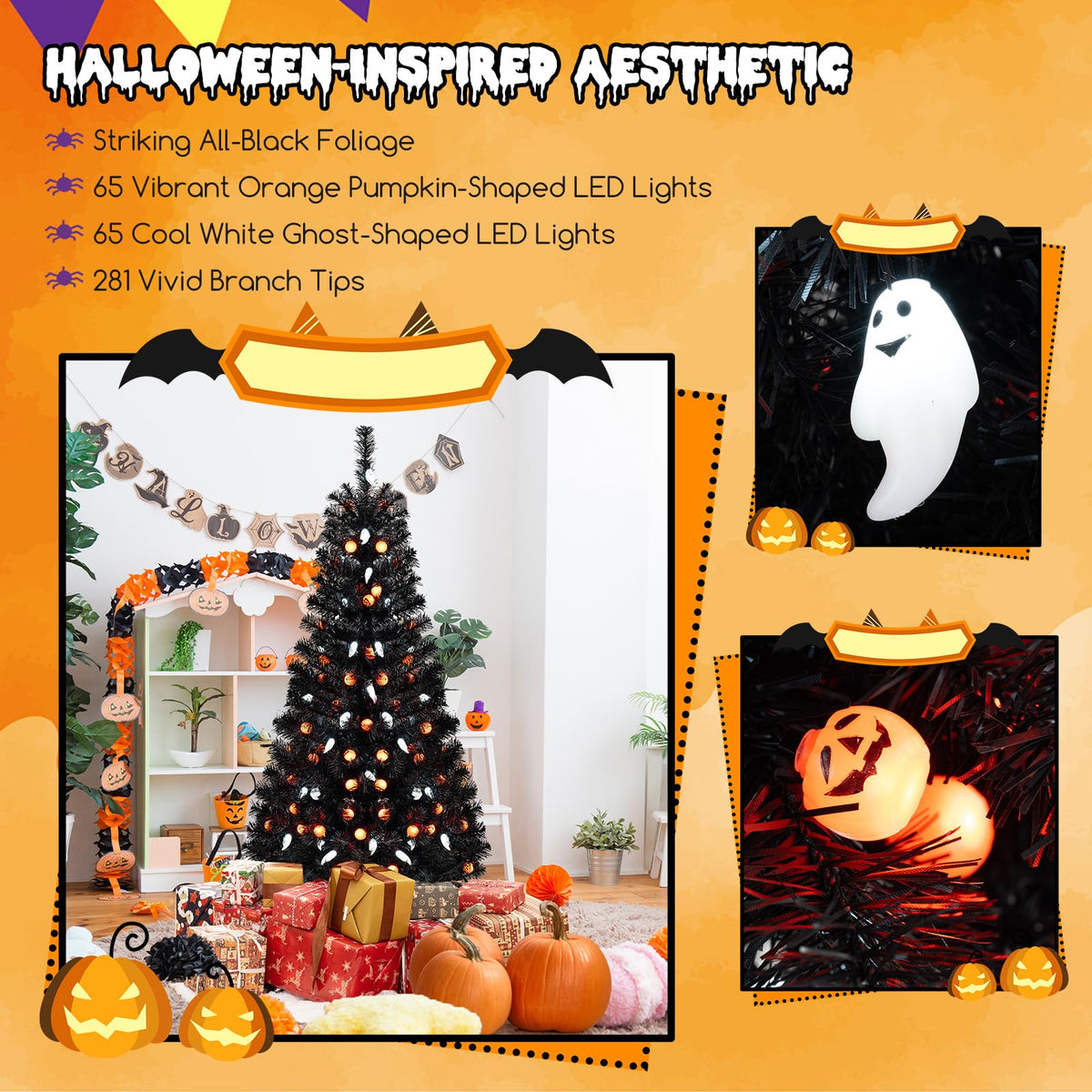 Lucktree 4.5 FT Pre-Lit Halloween Tree with 6 Lighting Modes with Spooky Music Sync