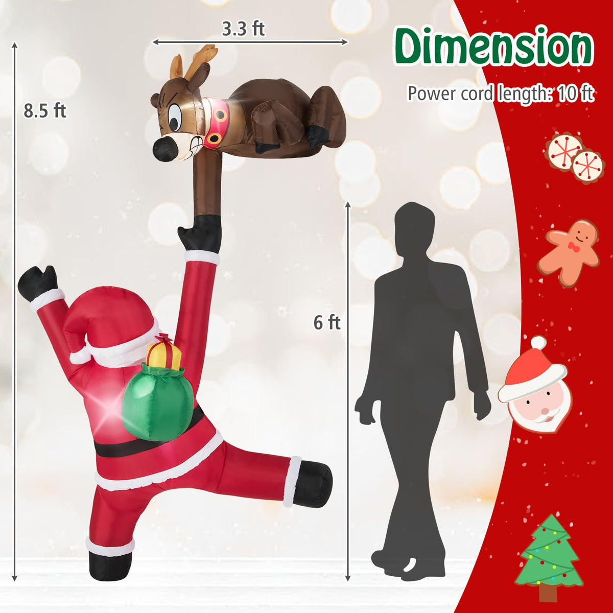 Lucktree 8.5 FT Christmas Inflatable Reindeer & Climbing Santa Claus