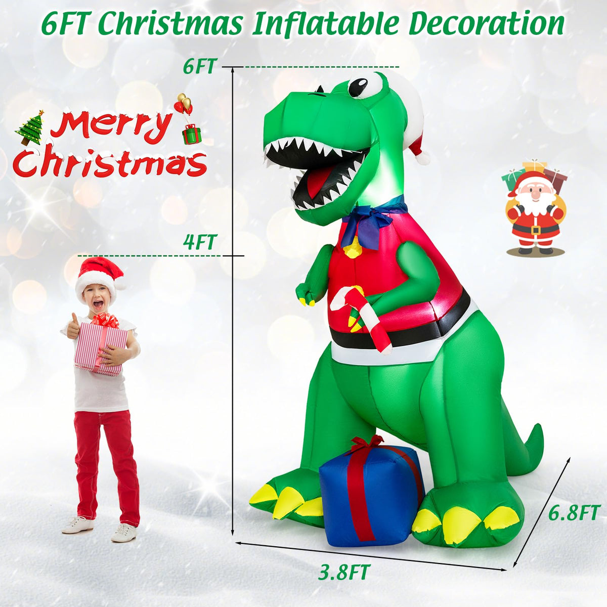 Lucktree 6.8 FT Inflatable Christmas Dinosaur