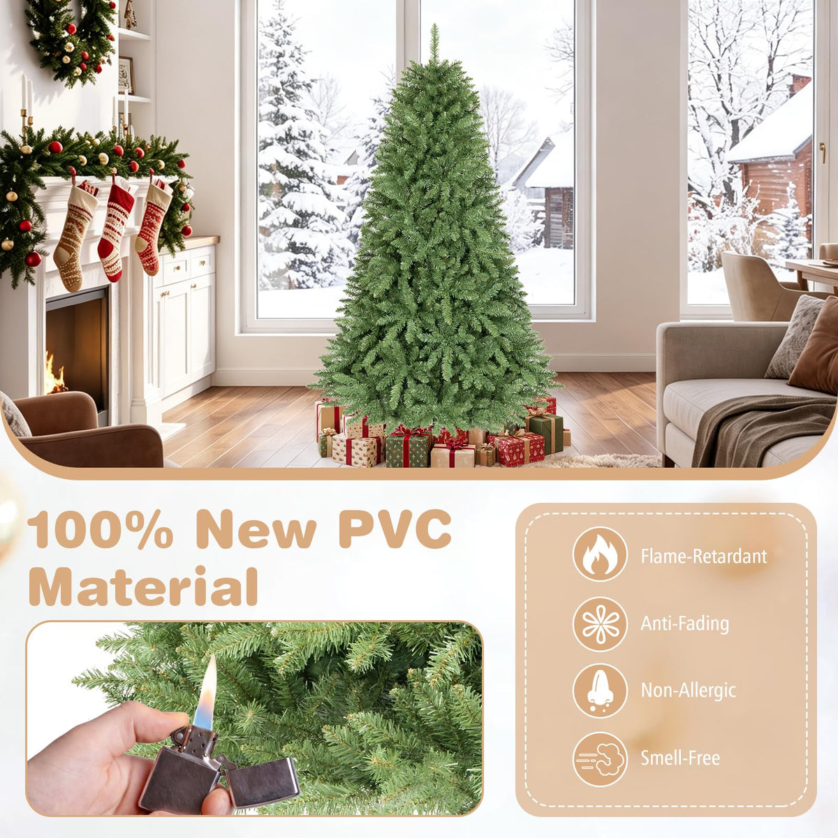10/7.5/6.5/6/9/4.5/4 FT Artificial Christmas Tree w/ Easy-Setup Hinges, Unlit