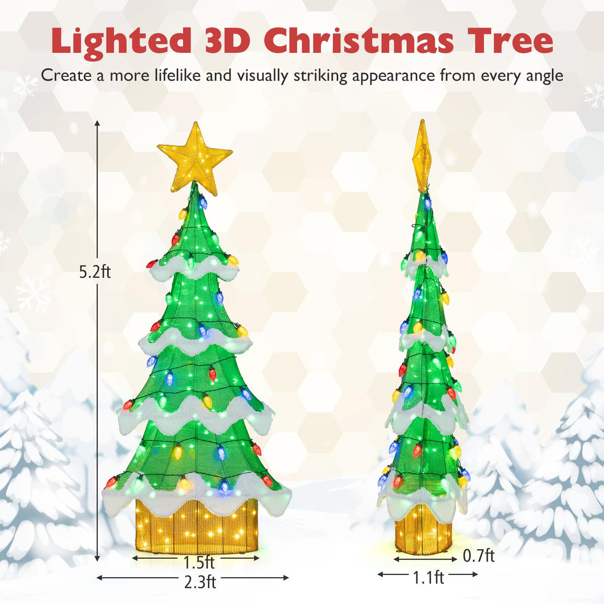 Lucktree Lighted Christmas Tree Outdoor Indoor 3D Mesh Tree with 34 Colorful Strawberry Bulbs