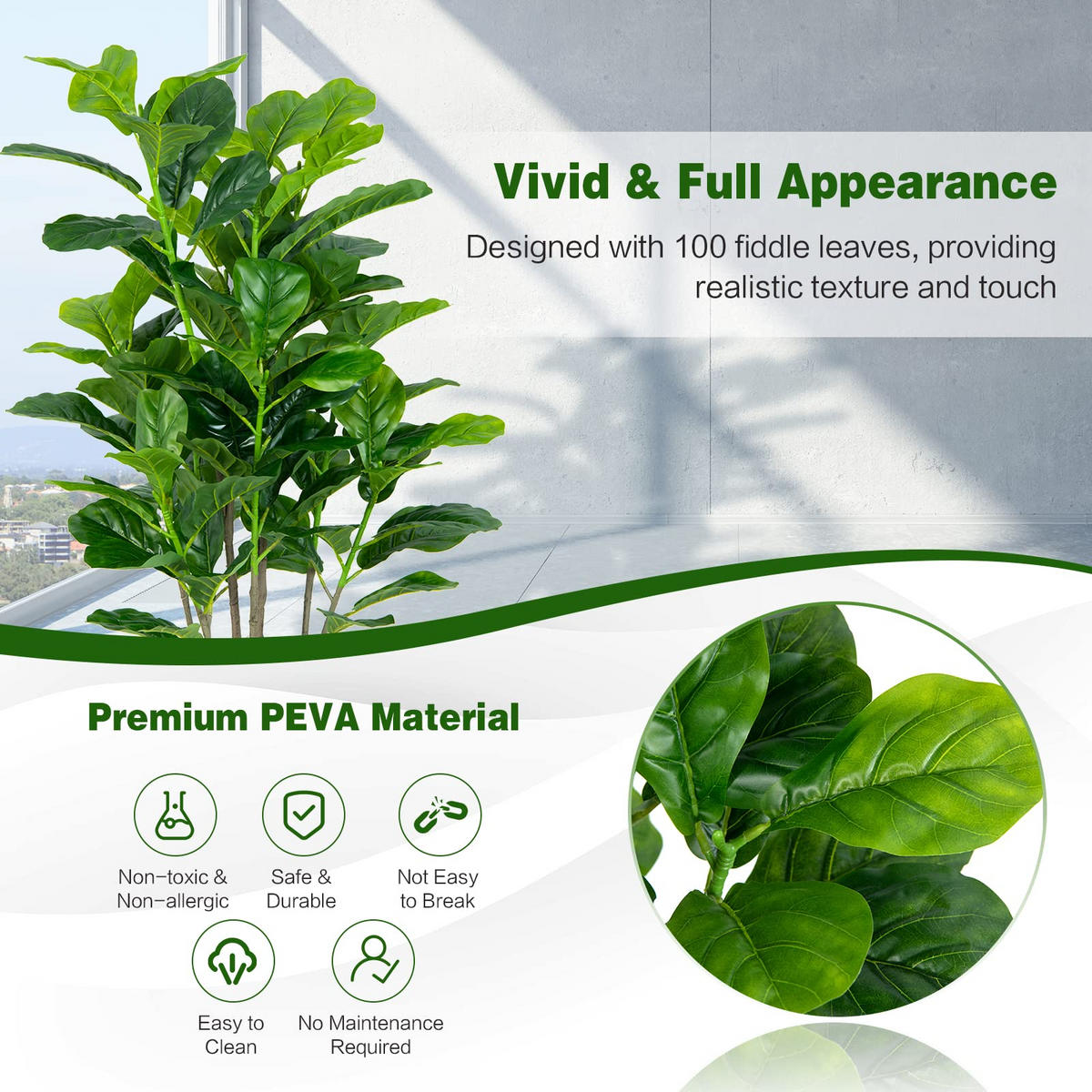 Lucktree Fake Fiddle Leaf Fig Tree, 2-Pack 51'' Tall Artificial Tree Greenery Plants in Pots W/100 Leaves - LucktreeUS