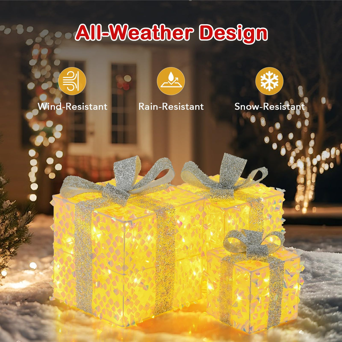 Lucktree 3 Pieces Christmas Lighted Gift Boxes ( Laser Fish Scale )