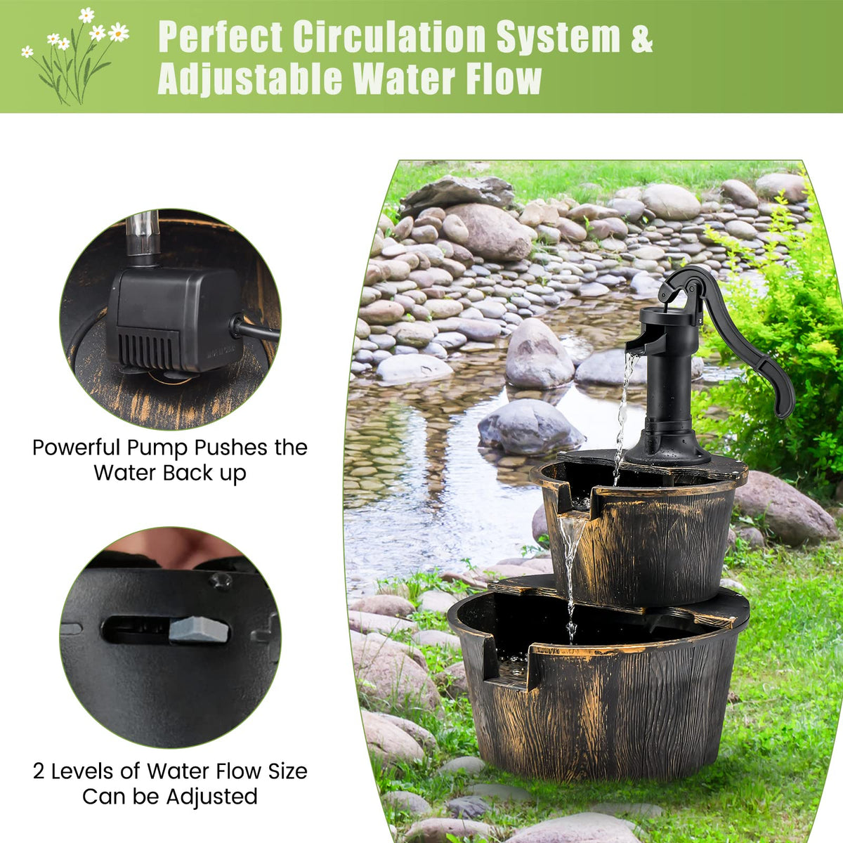 Lucktree 2-Tier Water Fountain Outdoor for Garden Patio Backyard, Plastic