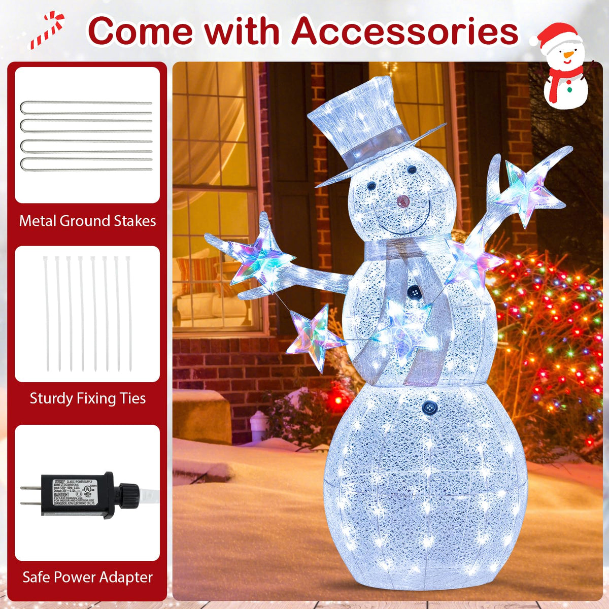 Lucktree 5 FT Lighted Snowman Christmas Outdoor Decoration with Hat, Scarf & Stars