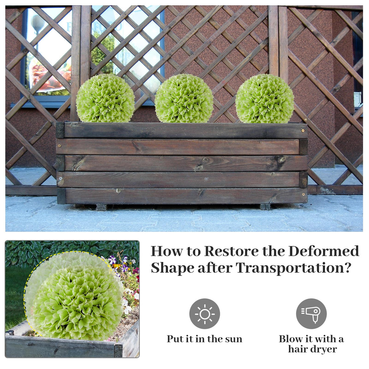 Lucktree 11 Inch Topiary Balls Artificial Outdoor Set of 2, Faux Boxwood Ball, Fake Plant Sphere