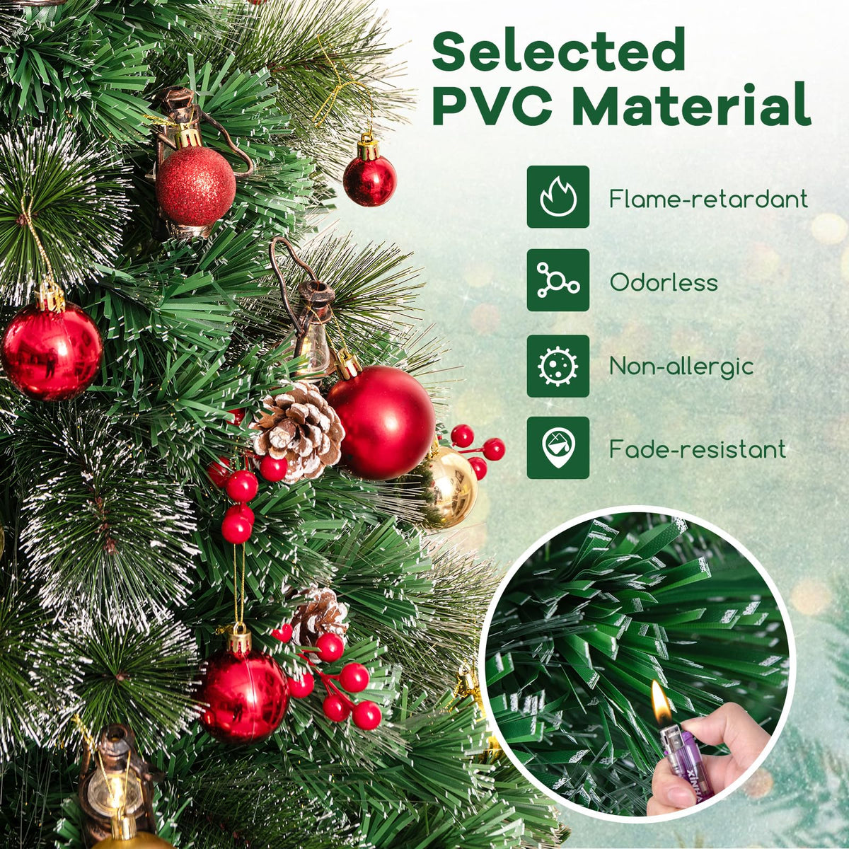 Lucktree Pre-Lit Fiber Optic Christmas Tree, Artificial Snowy Xmas Tree with Warm White LED Lights