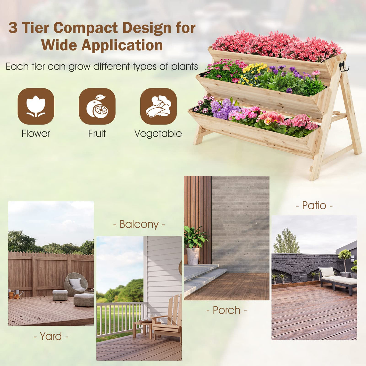 Lucktree Raised Garden Bed, Vertical Planter with Storage Shelf (Natural)