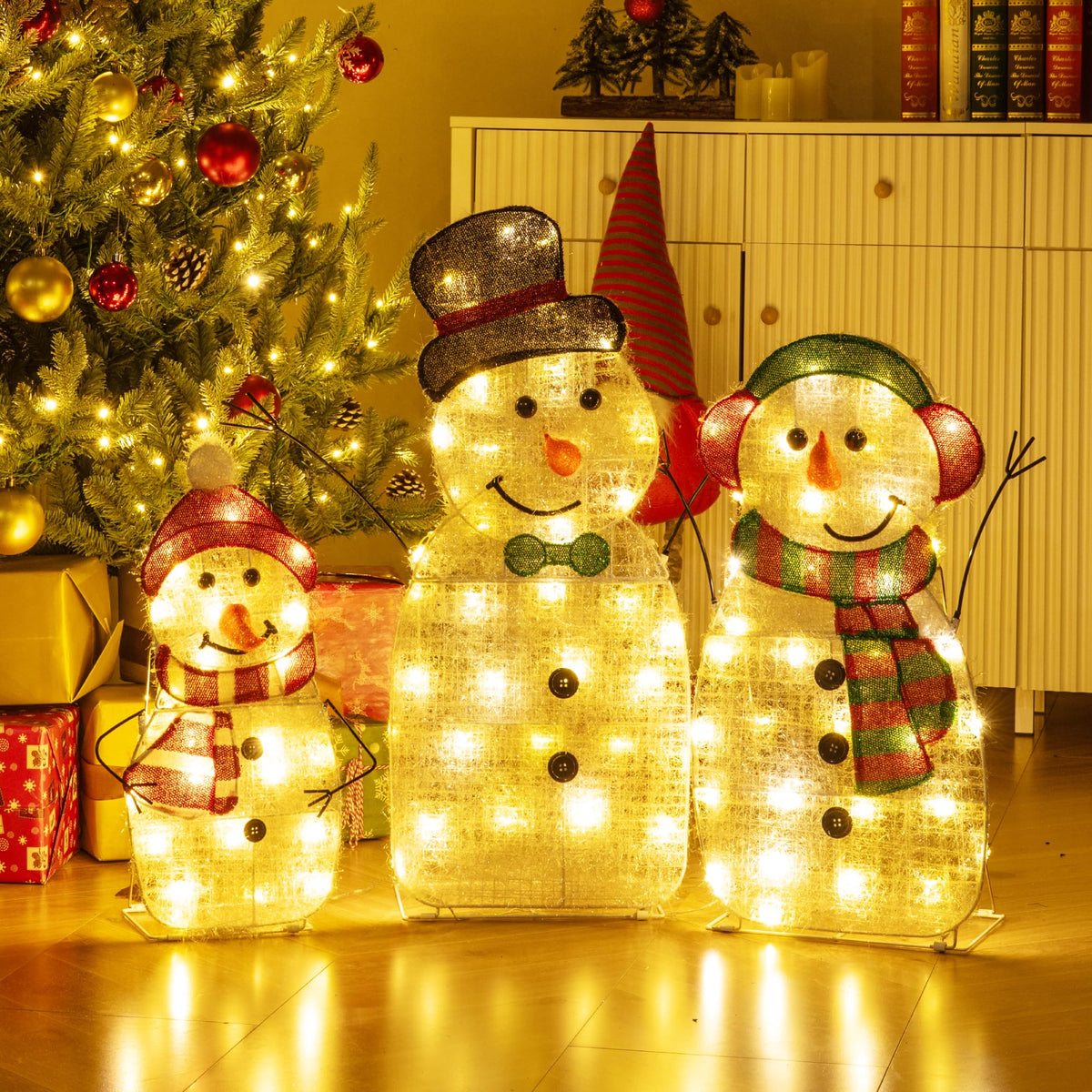Lighted Snowman Family Christmas Decoration 3-Piece Pre-Lit 2D Snowman Set