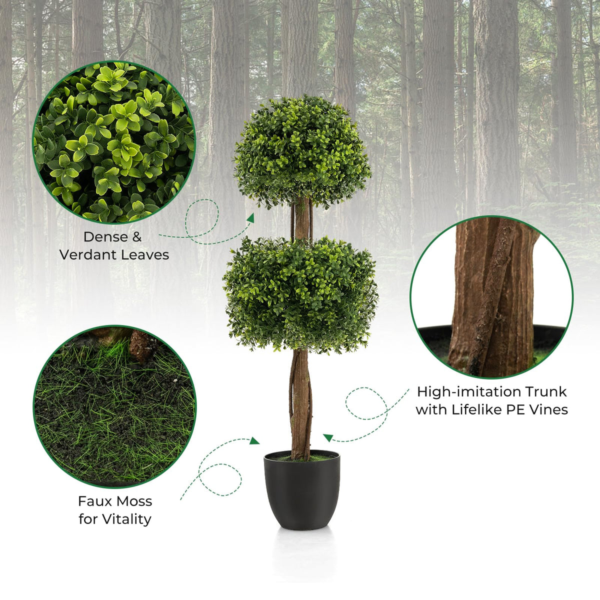 Lucktree 40" Artificial Boxwood Topiary Ball Tree