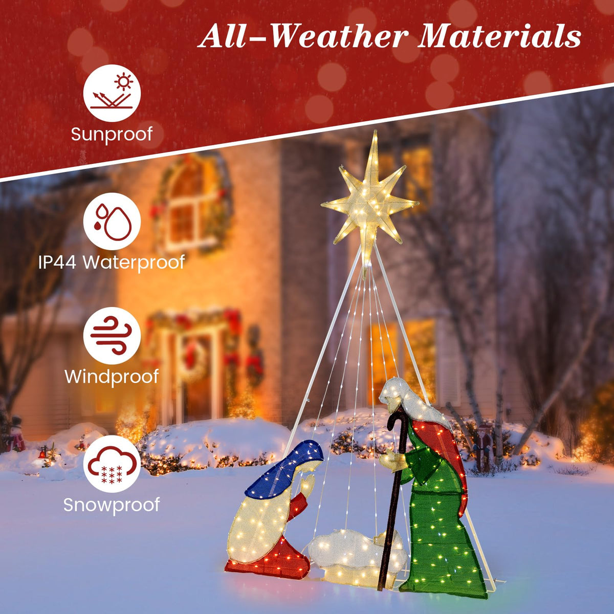 Lucktree 6 FT Lighted Nativity Scene, Holy Family Set Christmas Decoration with 240 LED Lights