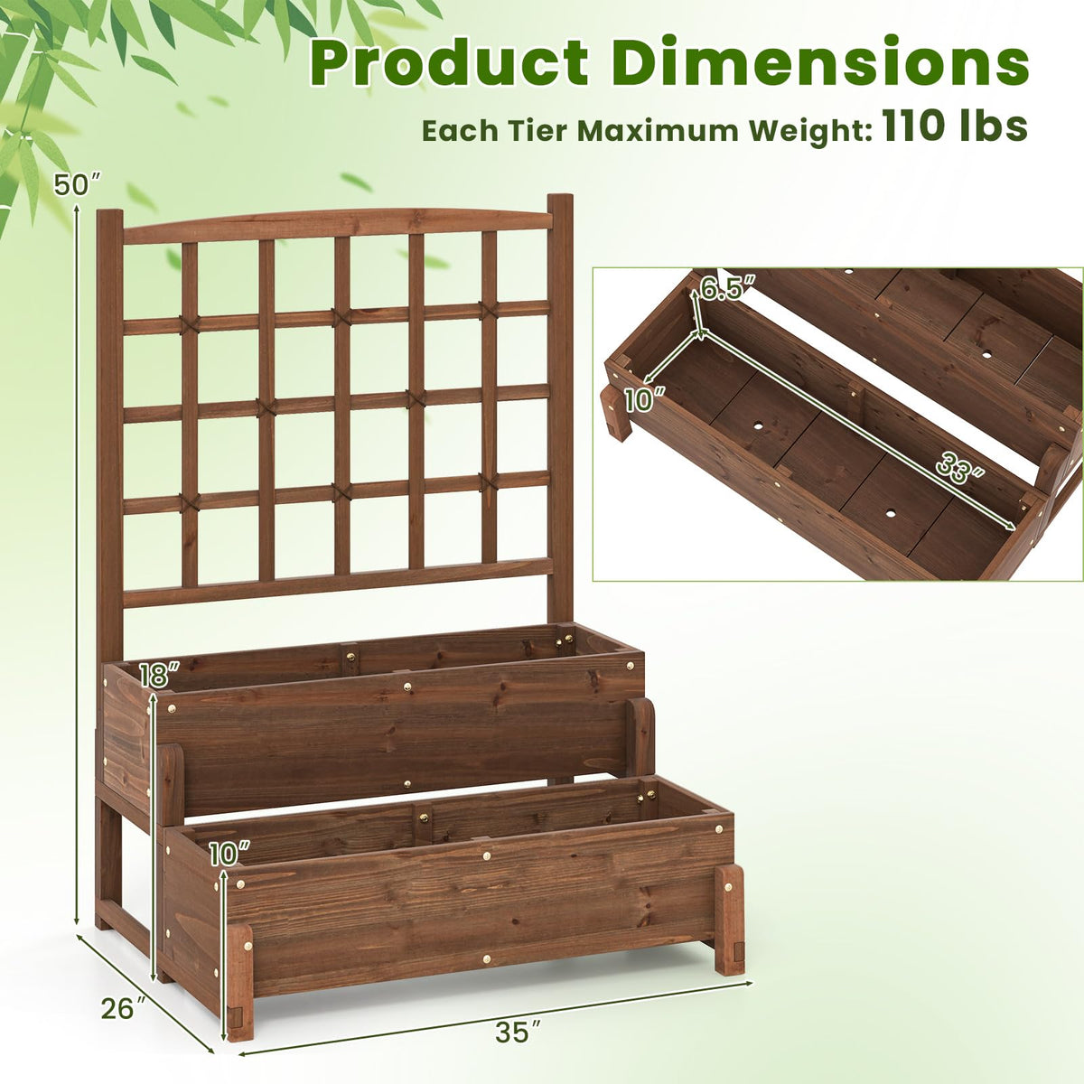 Lucktree Raised Garden Bed with Legs and Trellis
