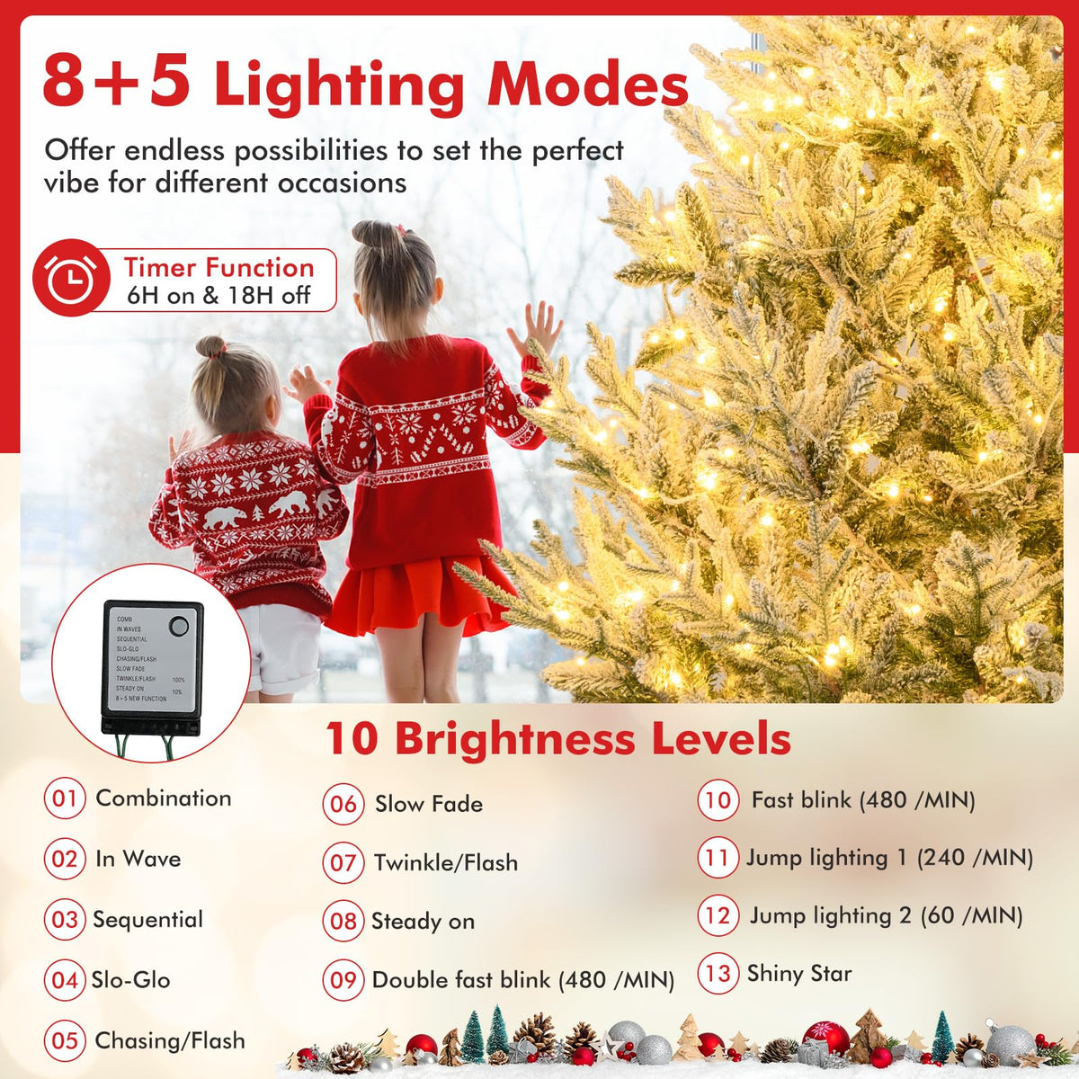 Lucktree 6FT / 7FT / 8FT Pre-Lit Snow Flocked Christmas Tree | Holiday Home Office Decoration