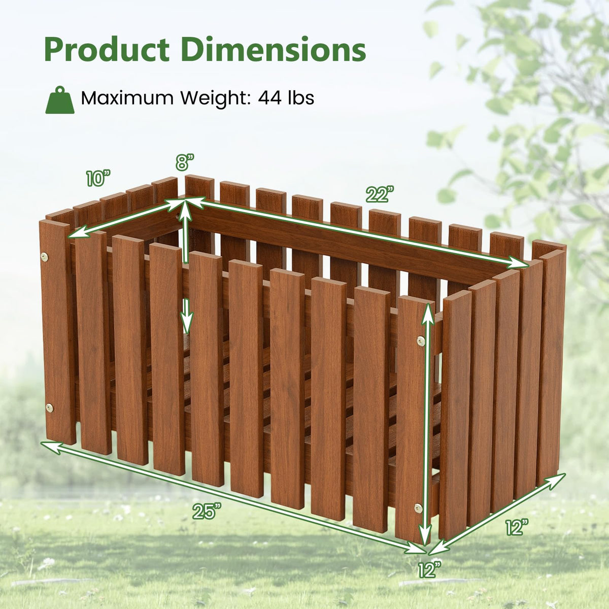 Lucktree Slat Style Planter Box Wood Raised Garden Bed for Growing Vegetables Flowers Herbs