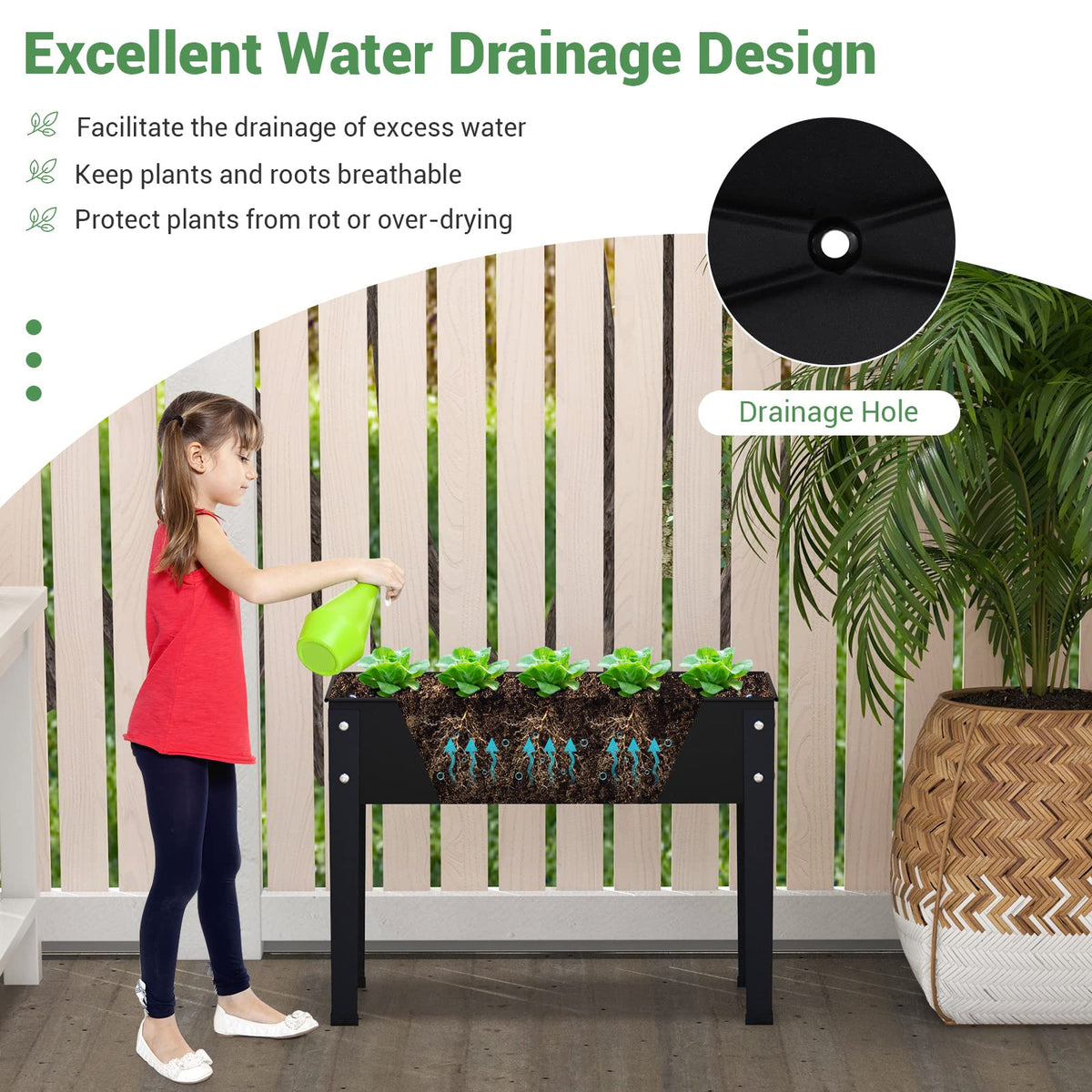 Lucktree Raised Garden Bed, Metal Planter Box with Legs, Drain Hole, Outdoor Indoor Elevated Garden Box