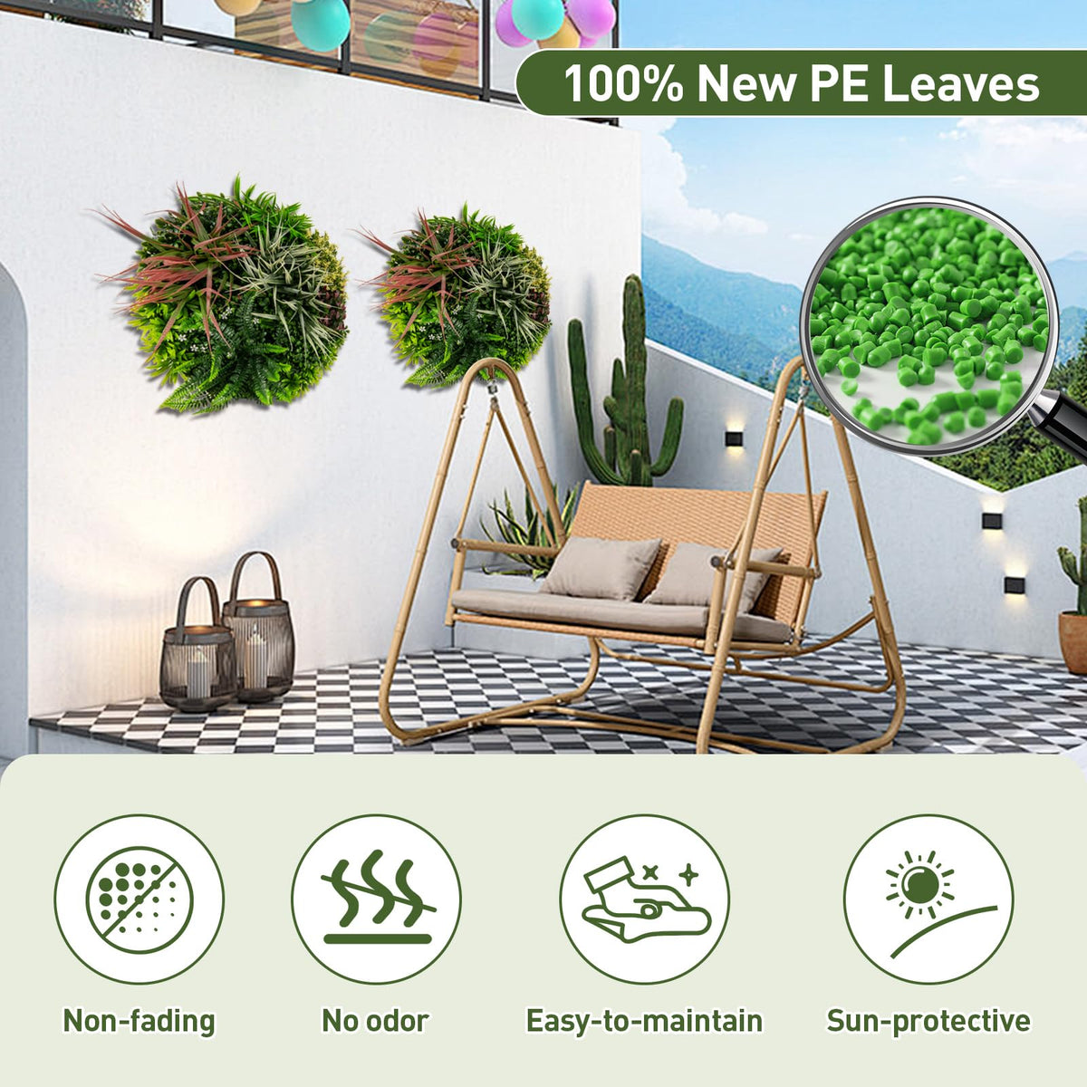 Lucktree 2 Pack Hanging Artificial Plants Panels, 20" Round Framed 3D Greenery Wall Art Decor