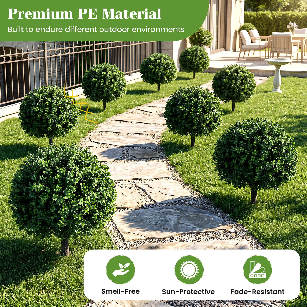 Lucktree 27" Artificial Boxwood Topiary Trees Set of 2 with Ground Spikes