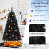 Lucktree 6/7/8 ft Pre-Lit Black Halloween Christmas Tree, Artificial Hinged Xmas Full Tree with 362/572/860 Pine Needles & PVC Branch Tips