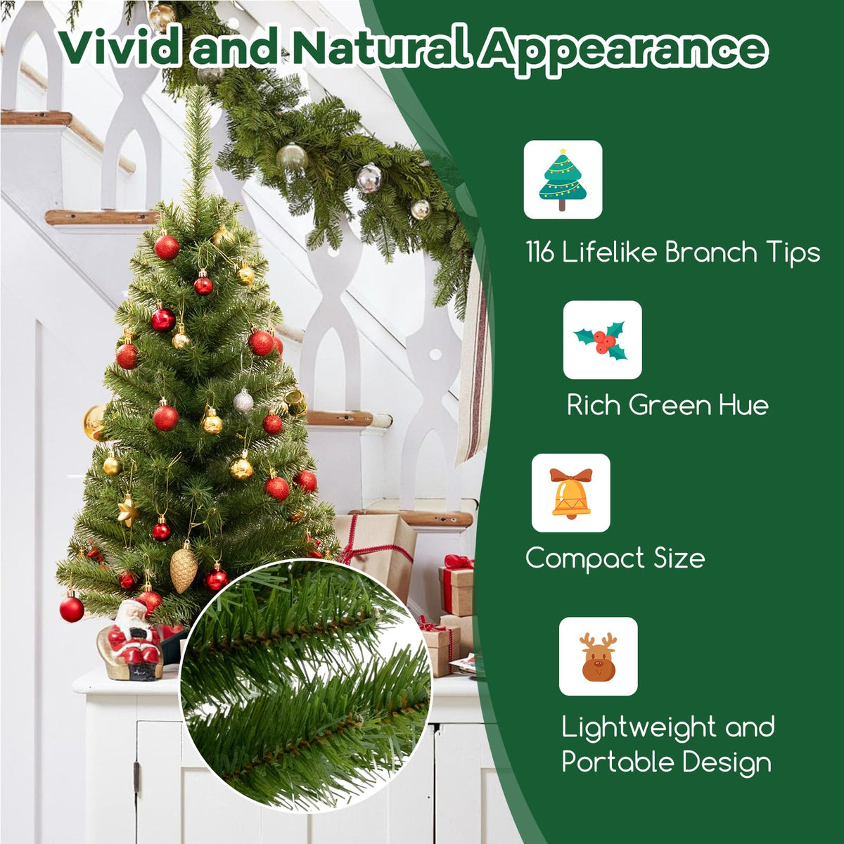 Lucktree 3ft Mini Artificial Christmas Tree, Unlit Green Holiday Tree with 116 Lifelike PVC Branch Tips