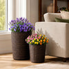 Lucktree Set of 3 Plastic Planters | 14 & 11 & 9 Inch Taper Rattan Planters with Drainage Holes and Saucers