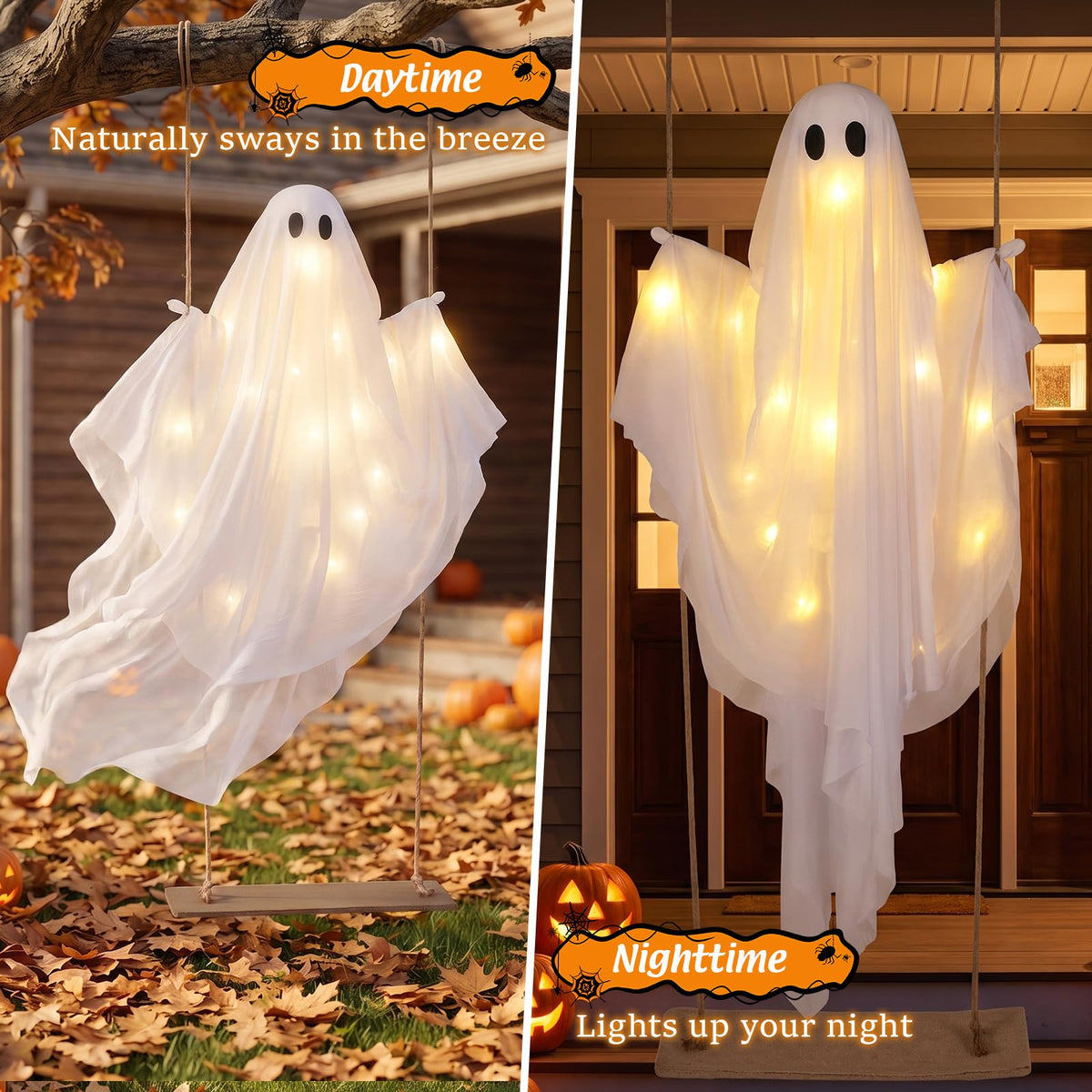 5 FT Halloween Hanging Swing Ghost Decoration with LED Lights