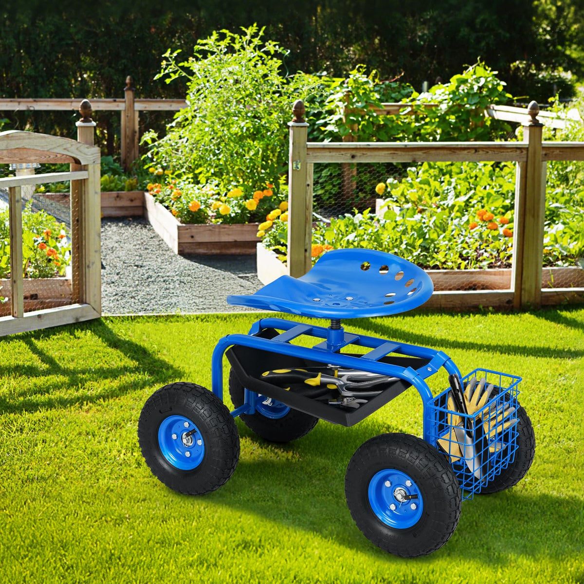 Lucktree Garden Cart Rolling Tray Gardening Planting with Work Seat