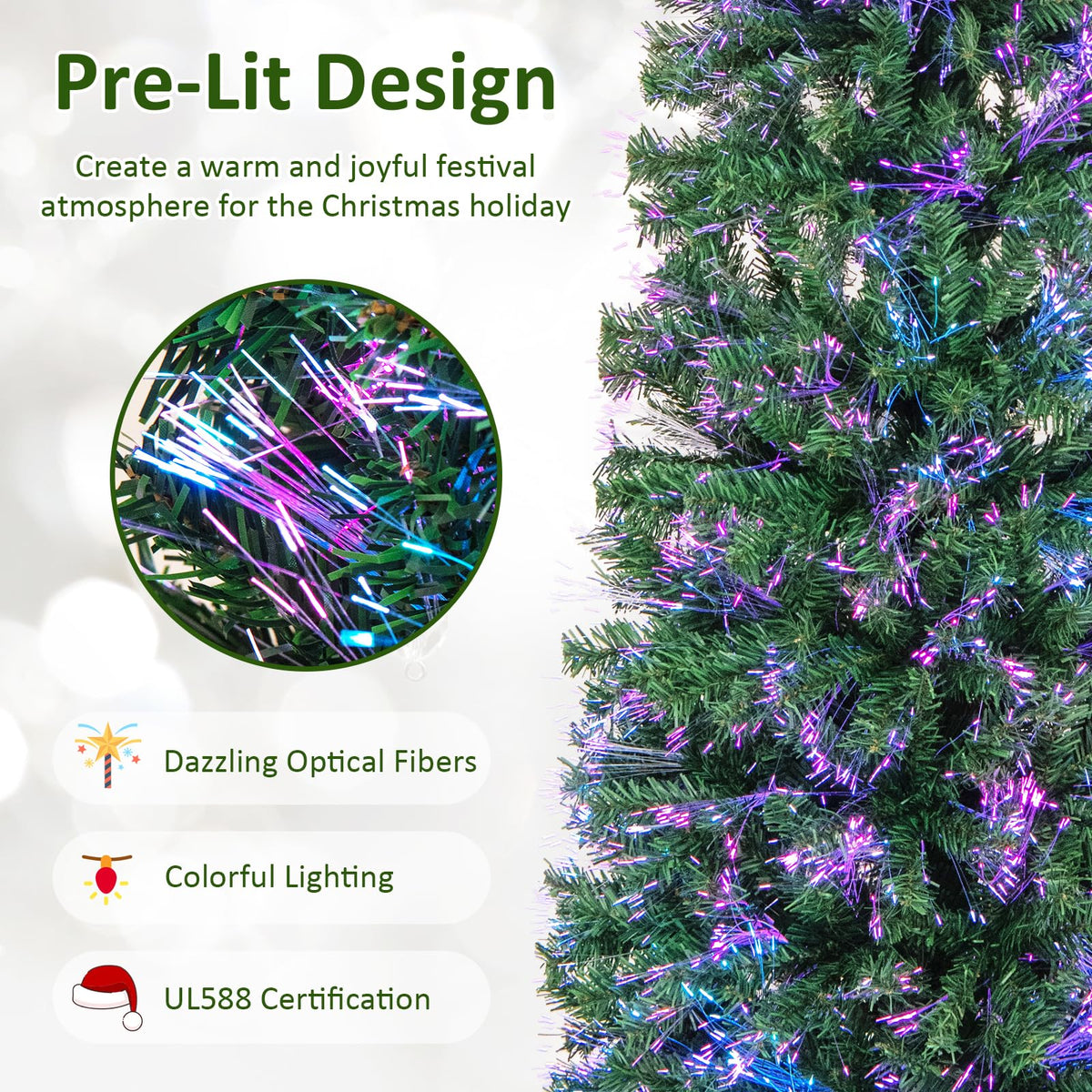 Lucktree 5ft Fiber Optic Pencil Christmas Tree Xmas Full Tree for Home Office Holiday Decor