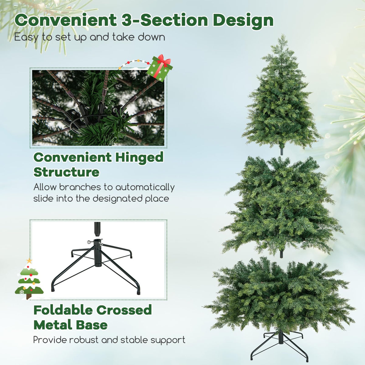 Lucktree 7.5ft Artificial Christmas Tree, Unlit Green Hinged Xmas Full Tree with 1019 Lush Branch Tips