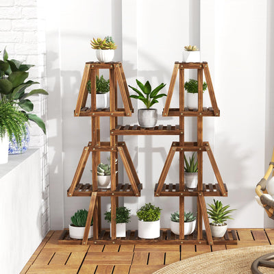 Lucktree Wood Plant Stand, 5-Tier 10 Potted Trapezoid Plant Holder Rack for Multiple Plants